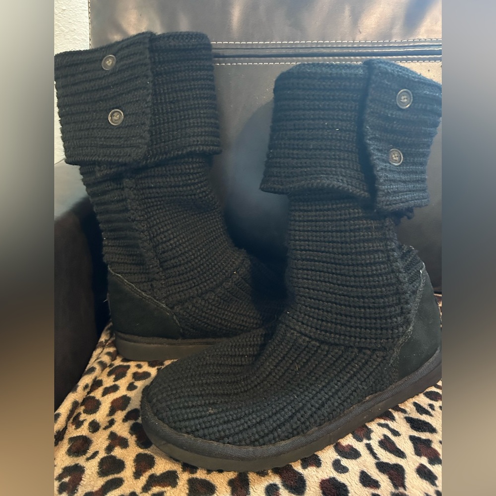 UGG Black Knit Boots with Button Accents